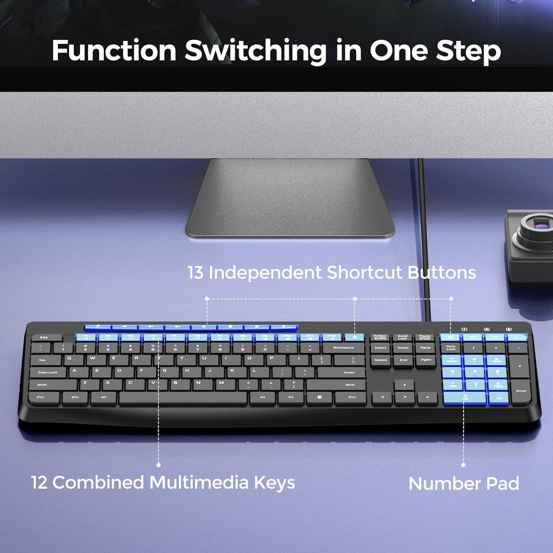 Virfour Teclado con cable teclado silencioso teclado de
