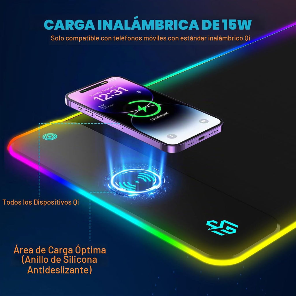 TARKARI Mouse Pad Gaming Carga inalámbrica, 800x300x4mm, Negro
