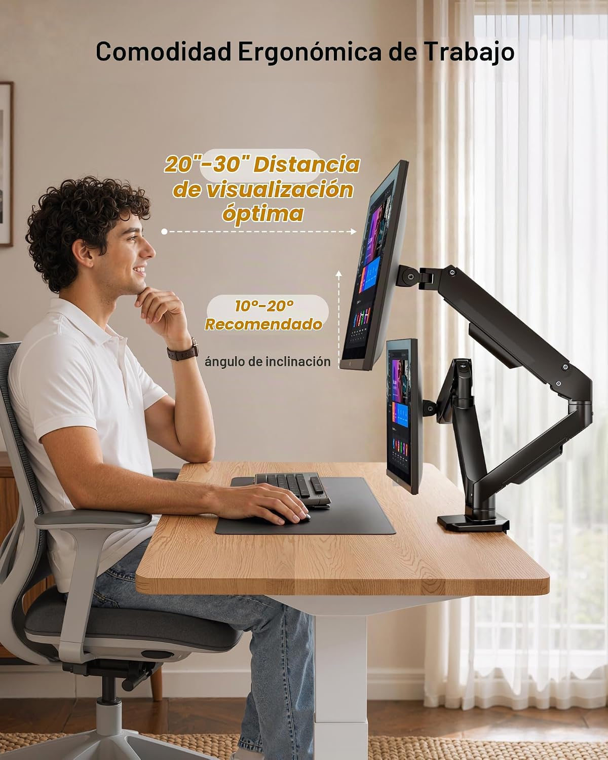 monTEK Brazos de monitor de montaje de monitor dual para pantalla de 17-32"
