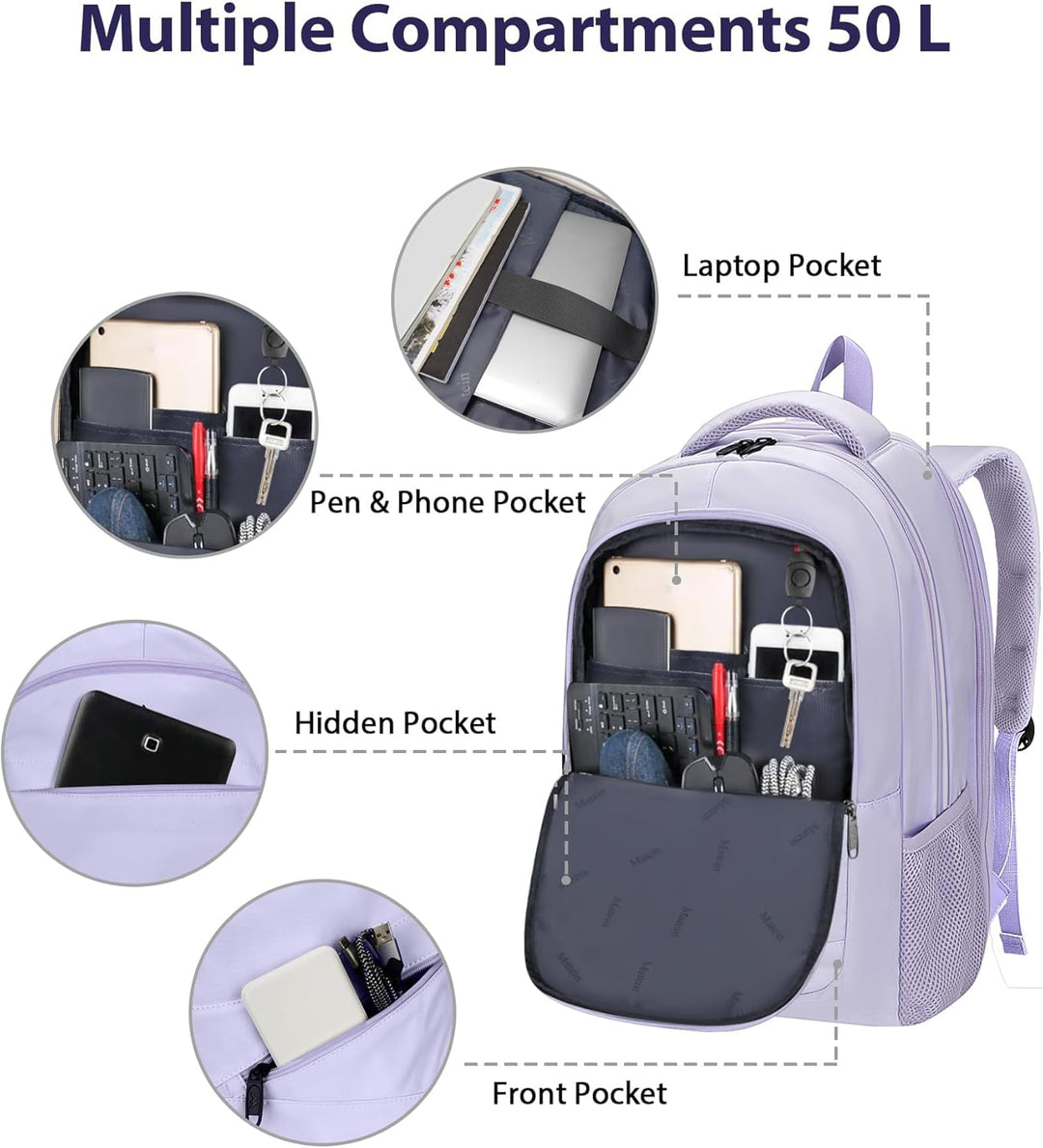 MATEIN - Mochila extra grande para portátil para mujeres, 50 L, de...