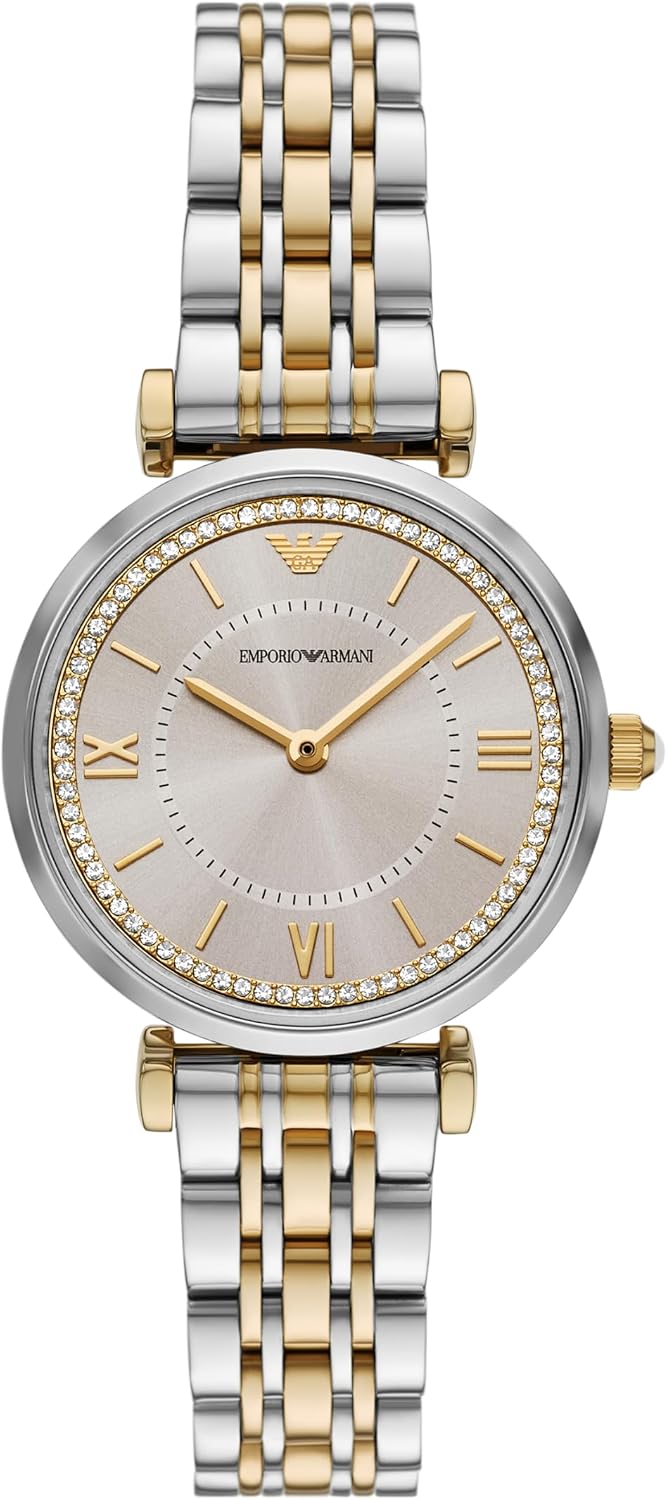 Emporio Armani Reloj de acero inoxidable bicolor de dos manos para mujer (Modelo: AR11702)