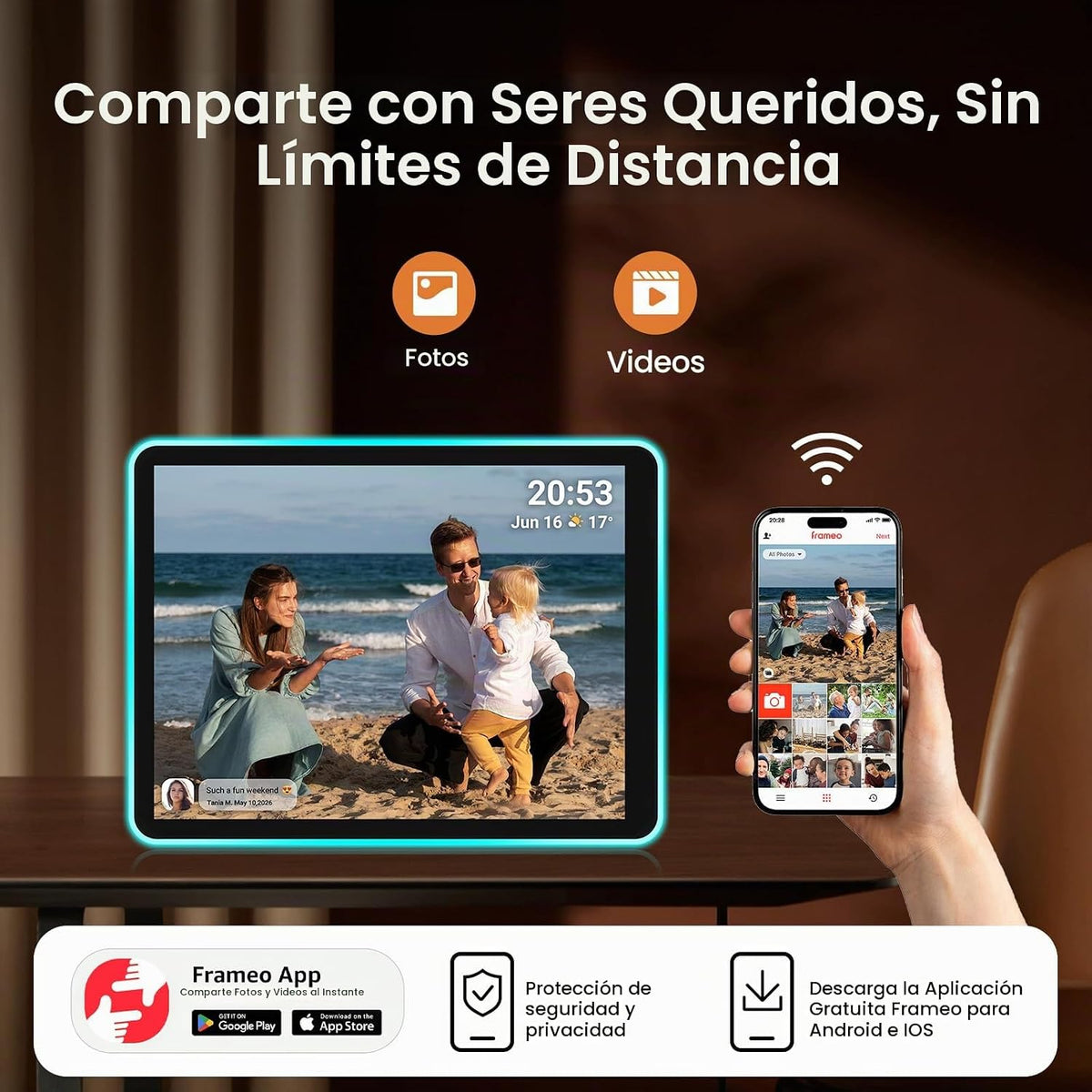 ApoloSign Marco de fotos digital con luz de neón de 10 pulgadas, calendario digital de escritorio, programación de sincronización automática a través de la aplicación Frameo, pantalla táctil IPS de 2 K, LED que cambia de color | Comparte fotos y videos al