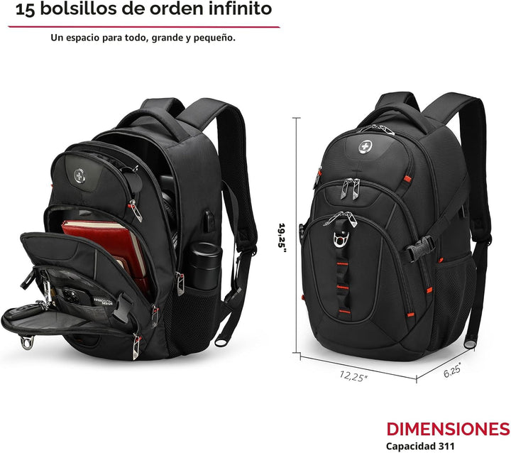 Swissdigital Mochila de diseño para laptop con puerto de carga USB,...