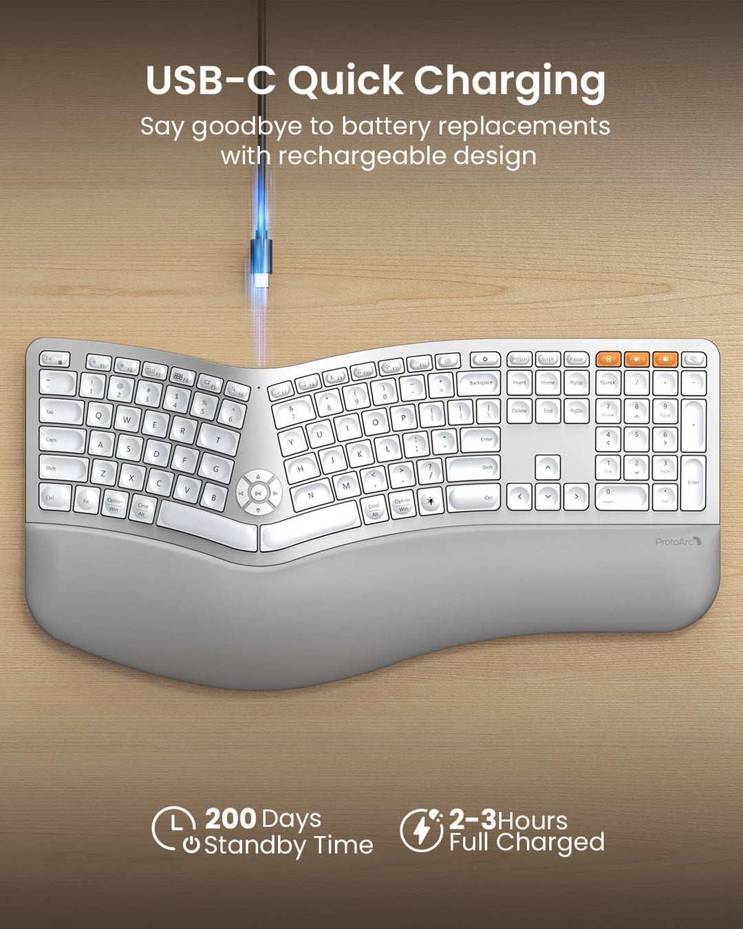 ProtoArc Teclado ergonómico Bluetooth retroiluminado, EK01 Plus Tec...