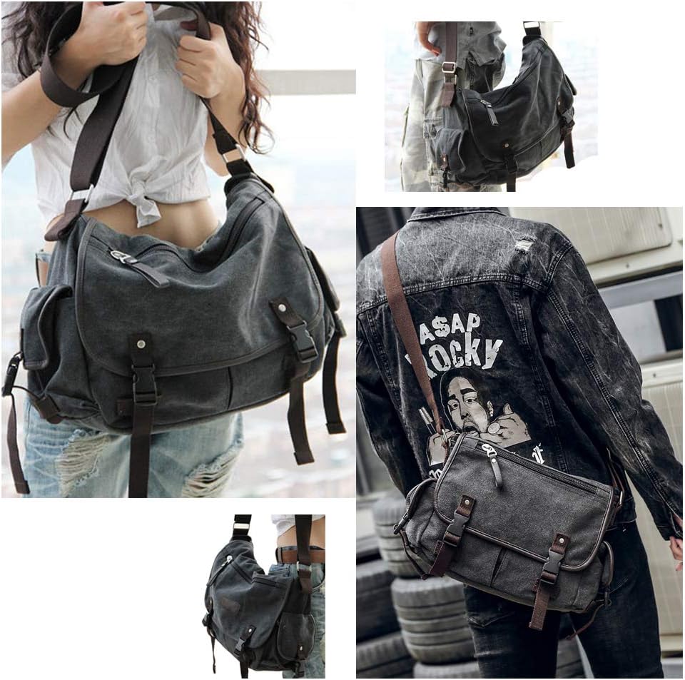 [Mejorado] Bolso mensajero vintage de lona para laptop 13" 15.6" 17" grande para libros y hombro para mujer y hombre Nuevo (Negro, X-Large)