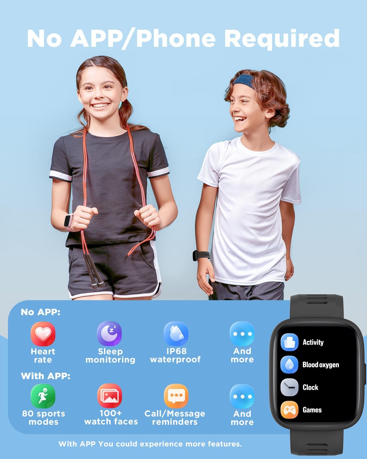 BIGGERFIVE Reloj inteligente para niños, reloj de seguimiento de fitness de