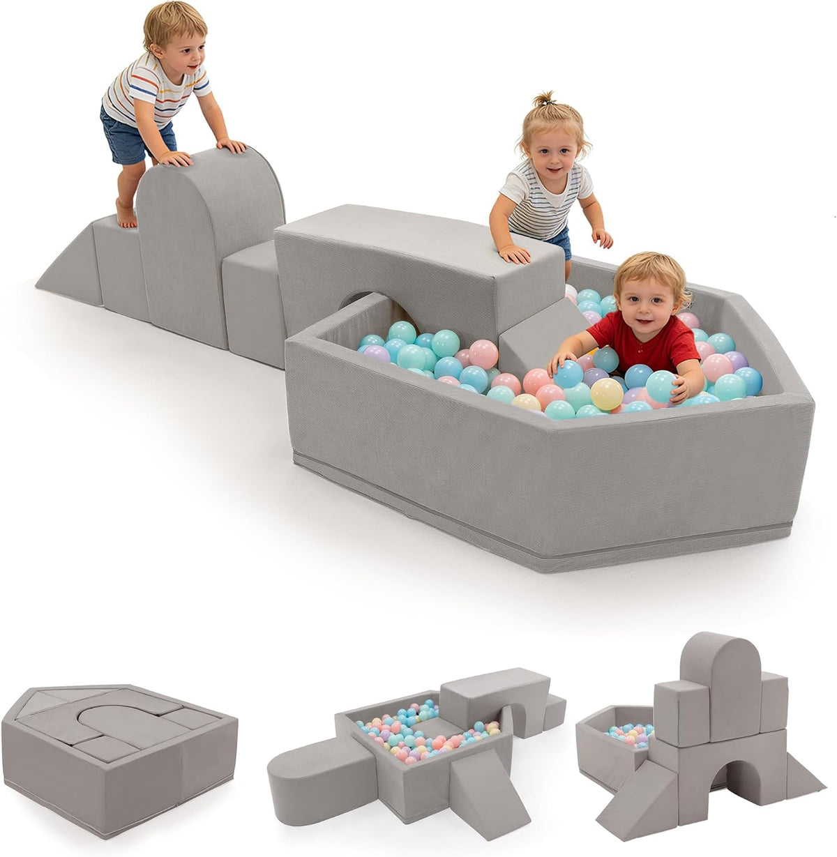 Juguetes de escalada para niños pequeños con hoyo de pelotas, 7 piezas de bloques de escalada de espuma para bebés con piscina de bolas, juego suave de actividades de escalada para niños