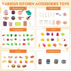Mini accesorios de cocina de 200 piezas para niños a partir de 3 años, juego de cocina de simulación con utensilios de cocina, vajilla y 2 juegos de frutas, regalo de aprendizaje para niñas y niños, rosa