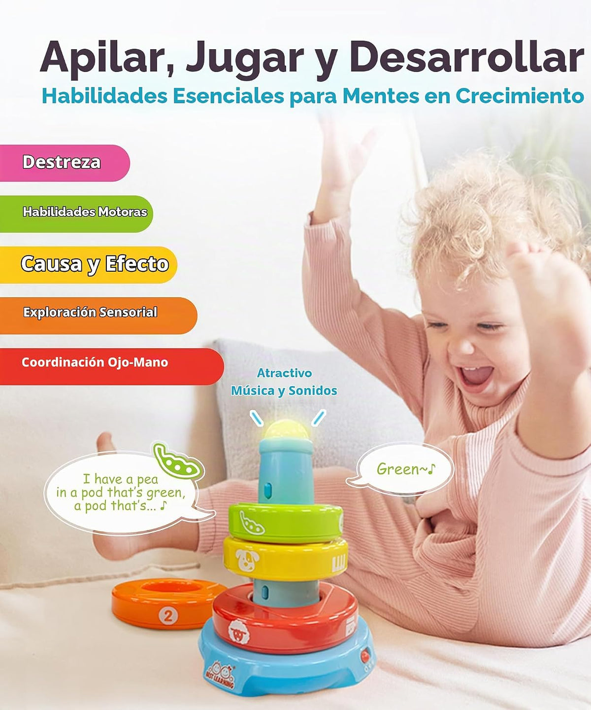 Best Learning Stack & Learn - Anillos apilables musicales de juguete para