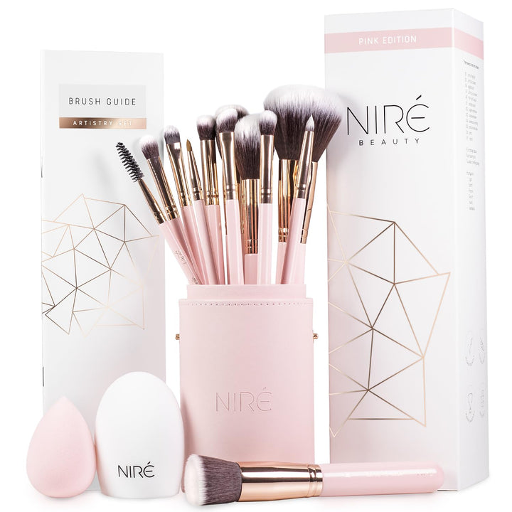 Niré Beauty 15 Piezas Pinceles de Maquillaje Rosa Galardonados: Jue...