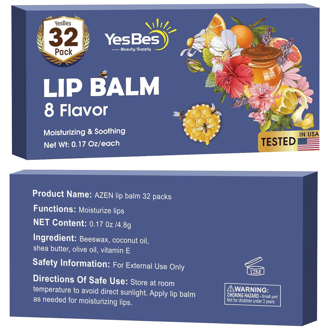 YesBes Paquete de 32 bálsamos labiales, bálsamo labial natural a gr...