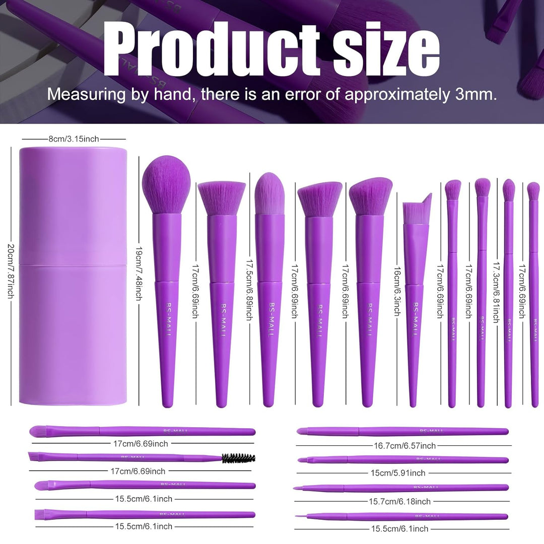 BS-MALL Juego de brochas de maquillaje, 18 piezas, base sintética d...
