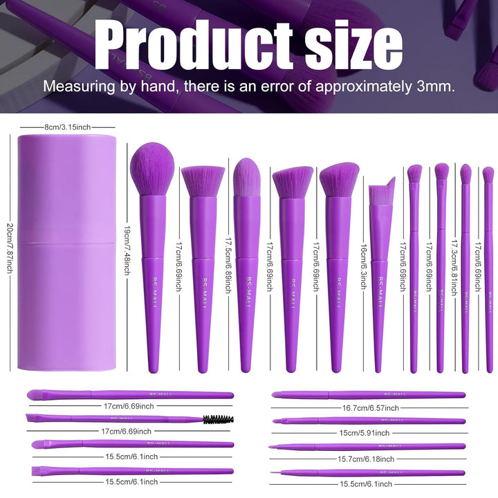 BS-MALL Juego de brochas de maquillaje, 18 piezas, base sintética d...
