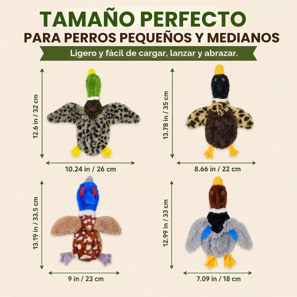 Juguetes de pato para perros sin relleno, paquete de 4 juguetes de peluche chirriantes para perros, juguetes para cachorros sin relleno para perros pequeños y medianos, juguetes suaves para