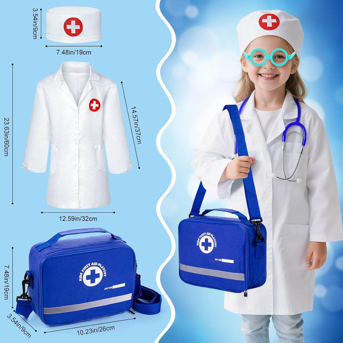 EFO SHM - Kit médico para niños a partir de 3 años, 35 piezas de juguetes de simulación