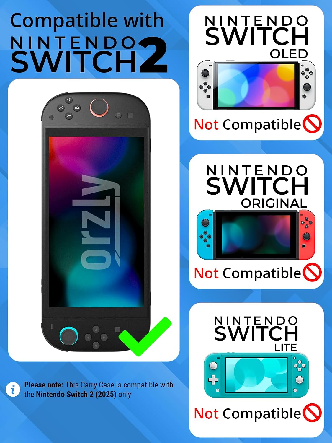 Orzly Funda compatible con Nintendo Switch 2 – Funda protectora de transporte de viaje con acolchado de pantalla, tarjetas de juego y ranuras para microSD, bolsillos con cremallera y abiertos para accesorios – 7.9 pulgadas en caja de regalo