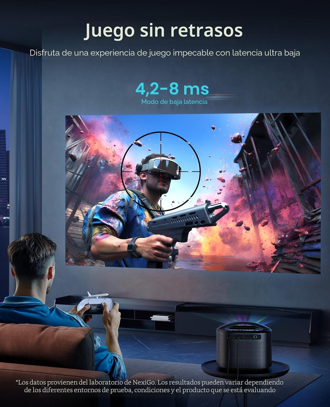 NexiGo TriVision Ultra, proyector portátil 4K Tri-LED láser, 2600 l...