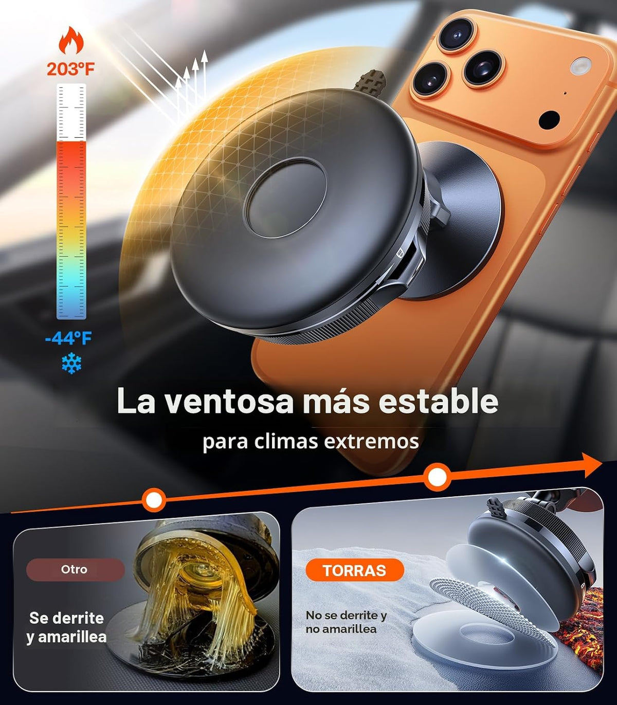 TORRAS - Aspiradora Magsafe 2026 para montaje de automóvil 【98+LBS de succión más fuerte y ultra imán】 Soportes magnéticos para teléfono para tu automóvil, soporte de teléfono ajustable de 360° para
