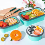 Sudaya Paquete de 8 recipientes plegables de almacenamiento de alimentos con tapas, juegos de recipientes de almacenamiento plegables de silicona para camping, accesorios de caravana, remolque de viaje imprescindible