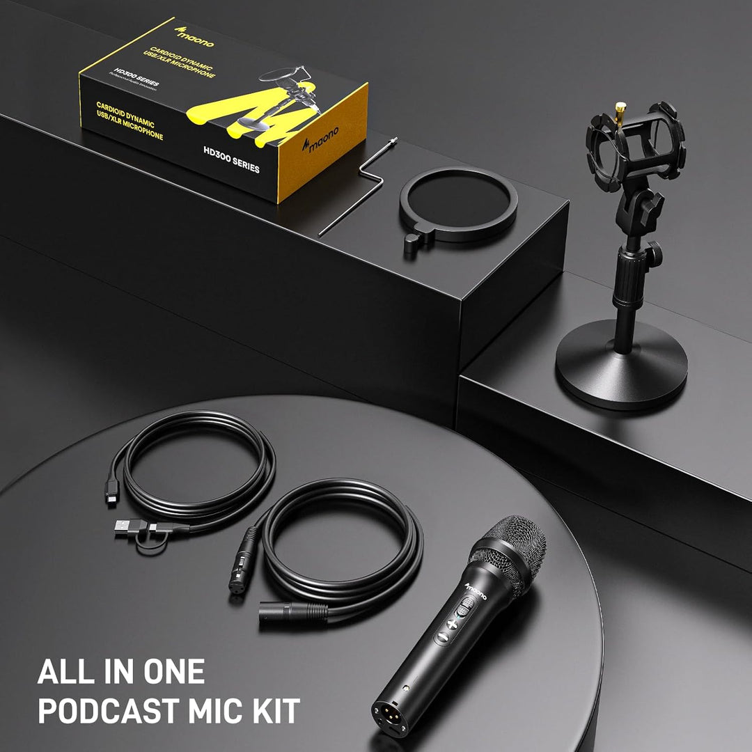 Maono USB\/XLR Micrófono dinámico de podcast, kit de micrófono de e...