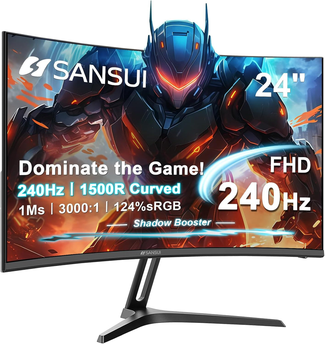 SANSUI Monitor de juegos curvo de 24 pulgadas 240Hz FHD 1080P, moni...