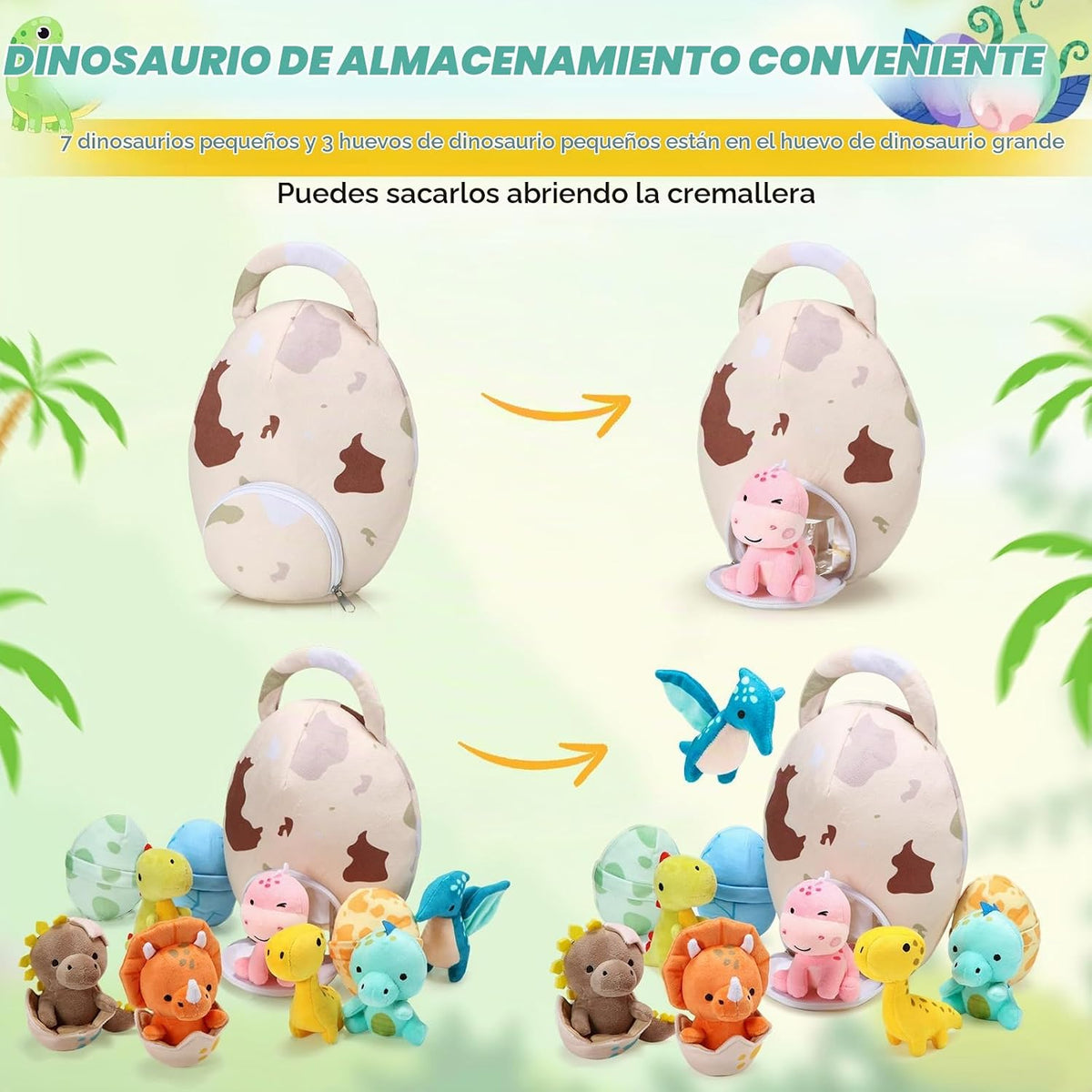 Zhanmai Kit de 11 Piezas de Peluches de Dinosaurio con Bolsa en Forma de Huevo, Pequeños, Lindos