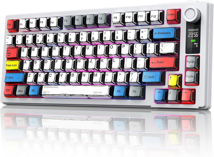 MOKURU Teclado mecánico inalámbrico, tres modos BT\/2.4G\/USB-C, co...