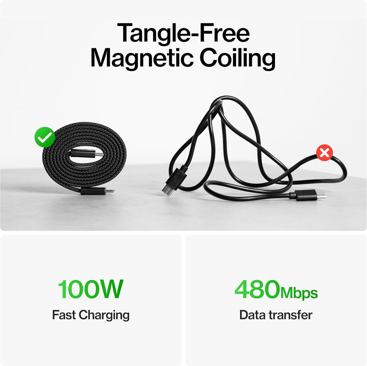 Statik MagStack Slim Pro Cable magnético de carga plano USB-C a USB-C, 100W
