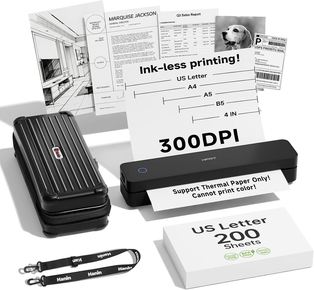 HPRT Impresora térmica portátil sin tinta 300DPI y kit de 200 hojas y
