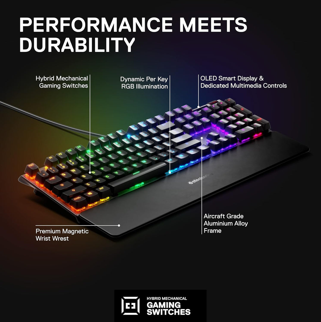 SteelSeries Apex 5 Teclado mecánico híbrido para juegos, iluminació...