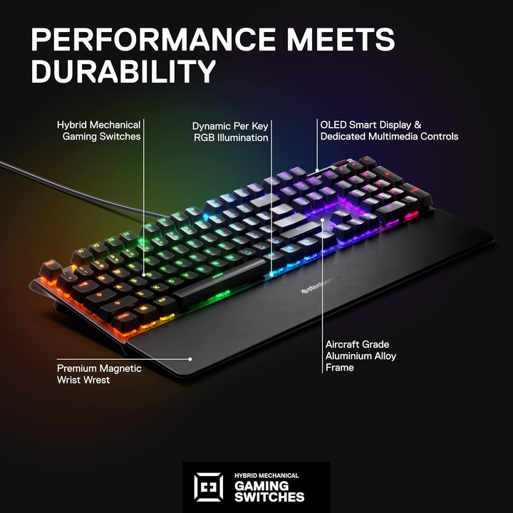 SteelSeries Apex 5 Teclado mecánico híbrido para juegos, iluminació...