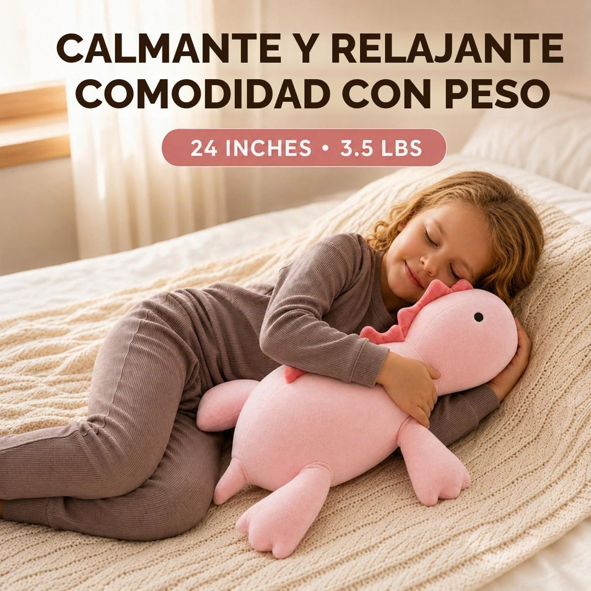 Almohada de felpa de dinosaurio con peso de 24 pulgadas, 3.5 libras, animal de peluche con peso de dinosaurio rosa, peluches para cumpleaños de niños