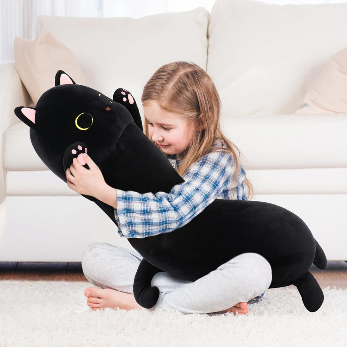 MaoGoLan - Almohada corporal de felpa de 44 pulgadas, almohada de gato de