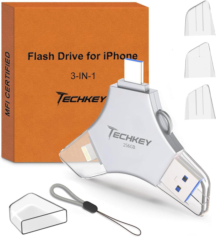 Unidad flash USB para iPhone\/iPad, certificación MFi 3 en 1, 256 G...