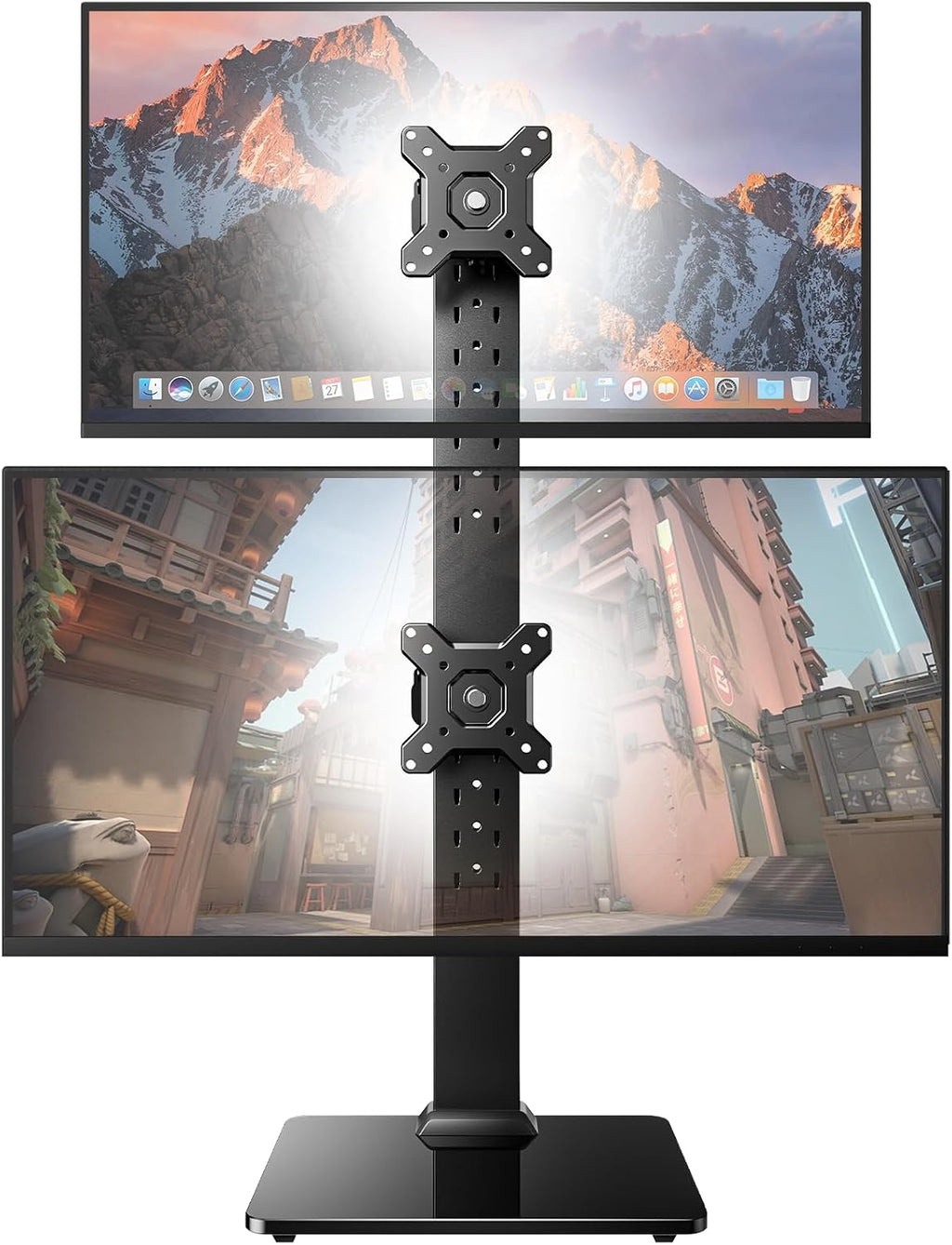 HUANUO Soporte de monitor doble para 13 a 34 pulgadas, carga máxima de 44 libras, soporte vertical para monitor, elevador de monitor independiente con giro, inclinación, rotación, 13 ajustes de altura, VESA máximo 100 x 100