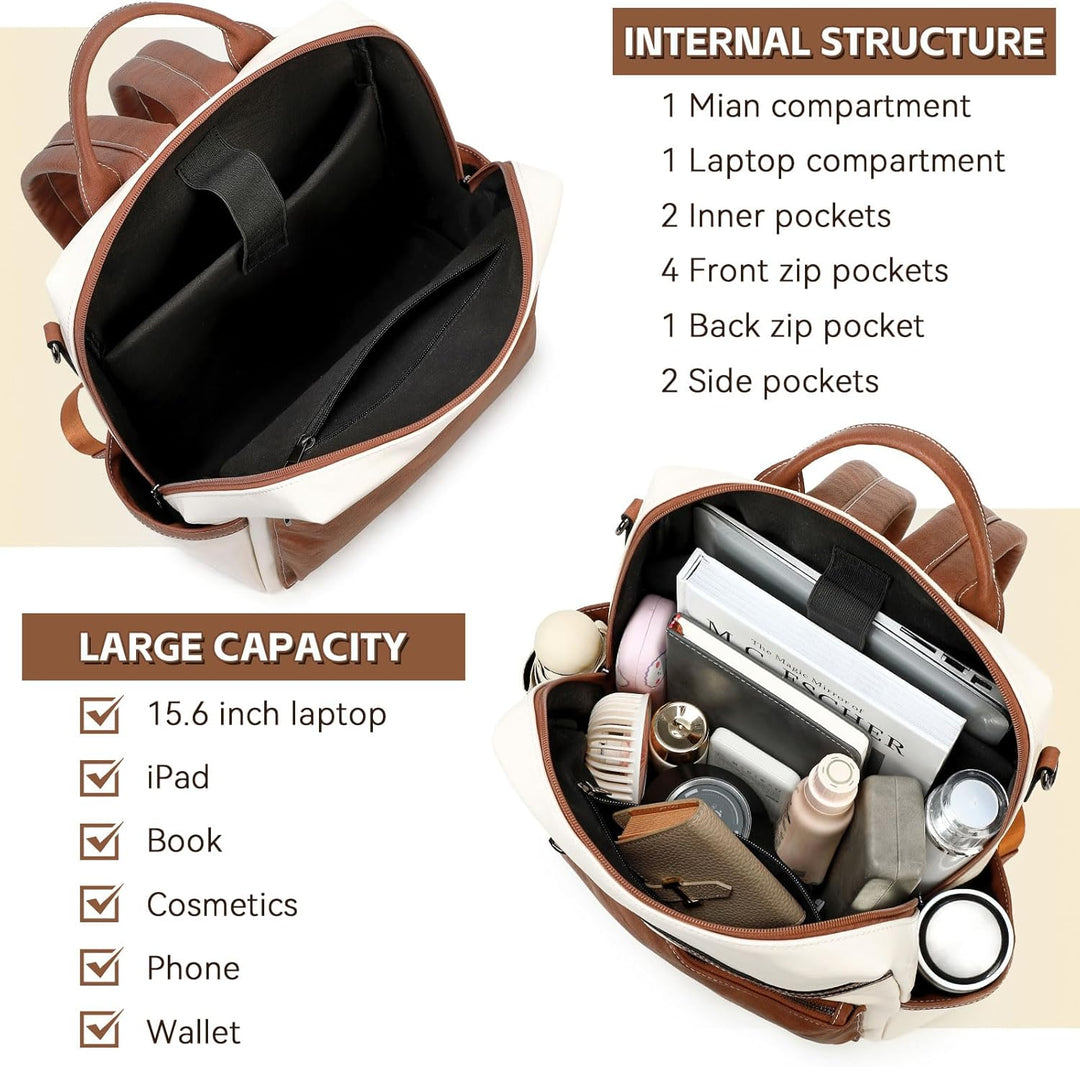 Mochila de cuero vegano AGLOD para laptop para mujer, mochila de 15...