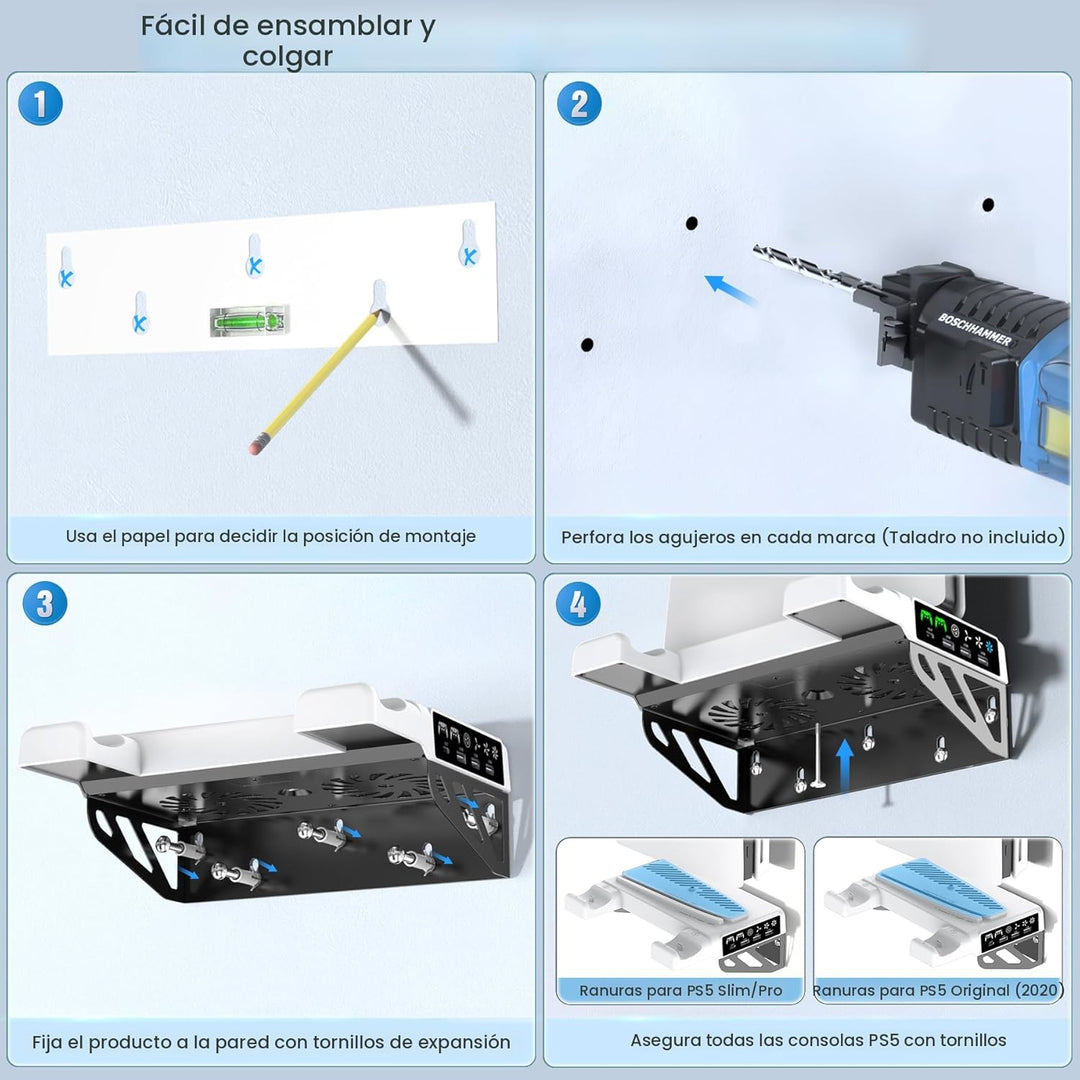 Kit de montaje en pared PS5/Slim/Pro con ventilador de