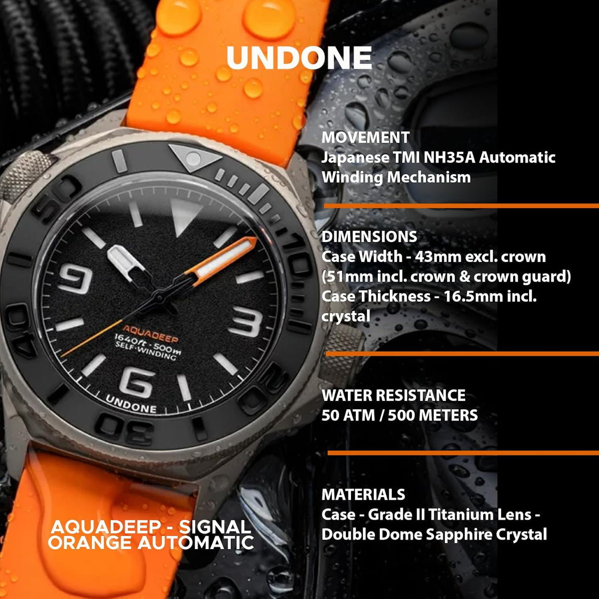 UNDONE Aqua Collection - Reloj automático para hombre, relojes de buceo para hombre
