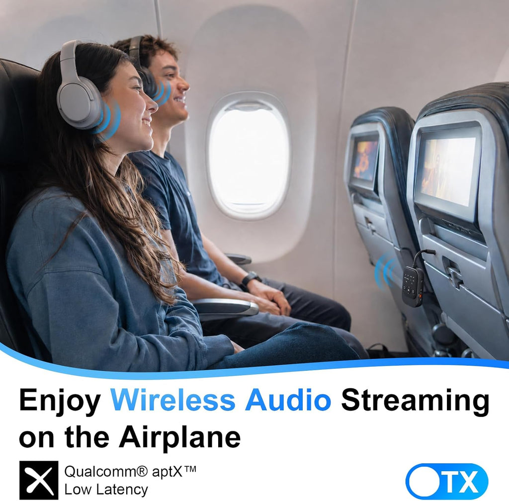 Transmisor Receptor Bluetooth, Adaptador Bluetooth para Avión para TV (Negro)