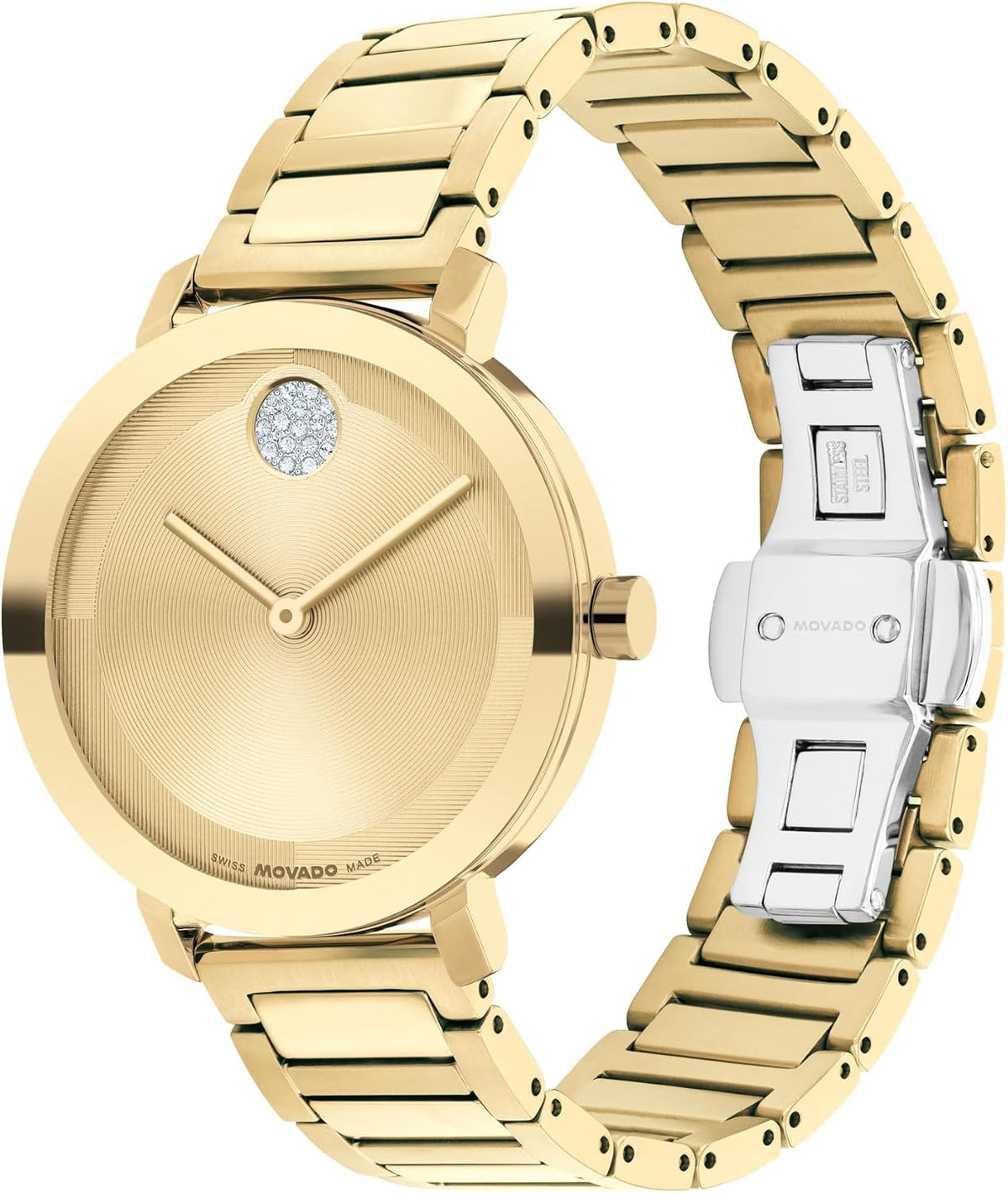 Movado Bold Reloj para mujer bañado en oro con cristales - Movimiento de cuarzo suizo, resistencia al agua de 3 ATM pieza de lujo - Regalo para ella - 34mm