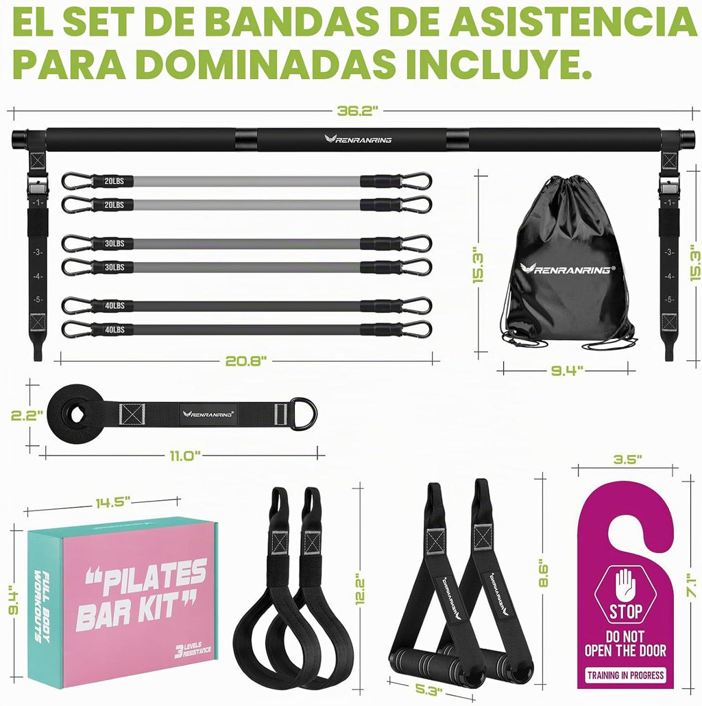 Kit de Barra de Pilates con Bandas de Resistencia, Equipo de Entrenamiento de Pilates para Mujeres
