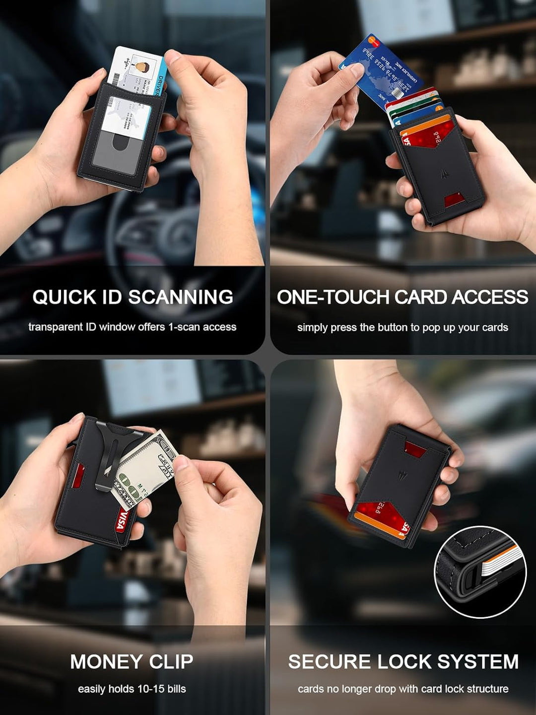 Cartera para hombre, delgada y minimalista con clip para dinero y v...