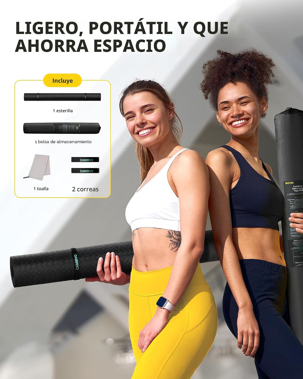 CAMBIVO Esterilla de Yoga Grande (6' x 4'), Alfombrilla de Entrenamiento Extra Ancha para Hombres y Mujeres, Esterilla de Yoga Gruesa de 1/3 y 1/4 Pulgadas, Alfombrillas de Ejercicio para