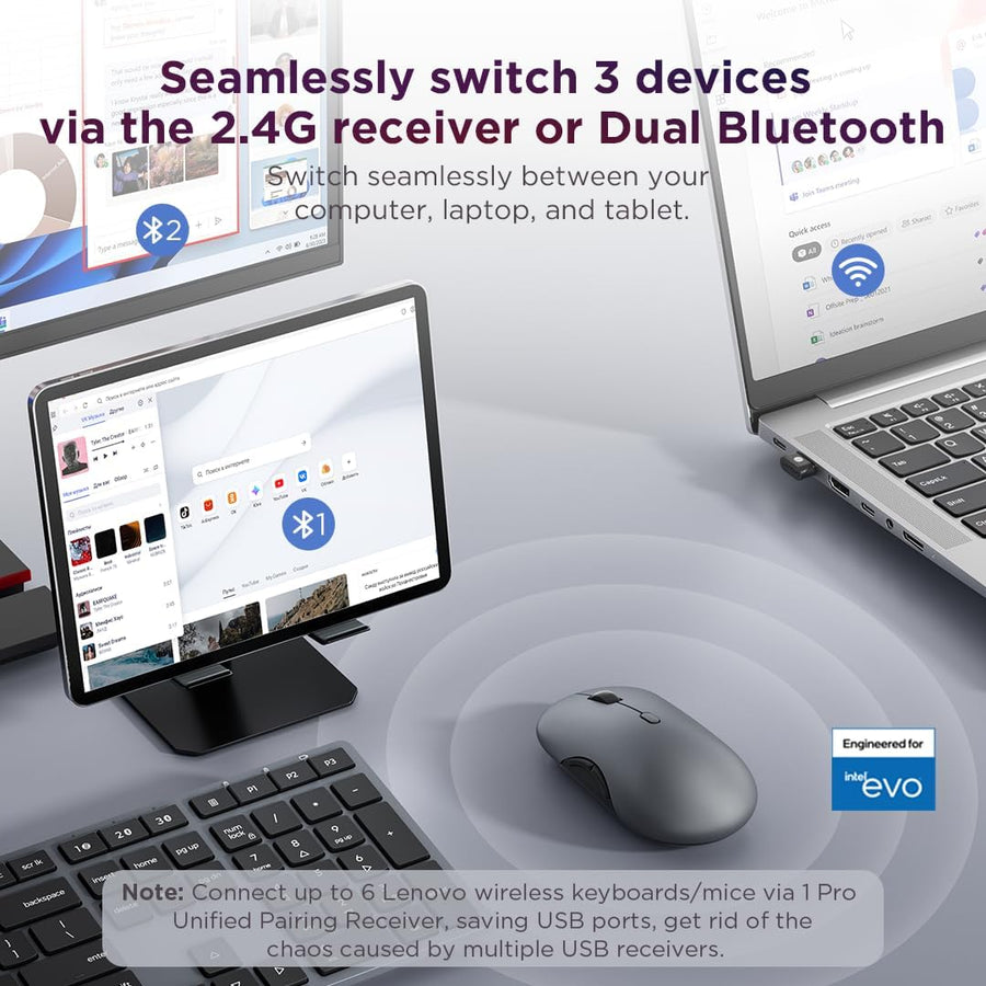 Lenovo Ratón inalámbrico multidispositivo 700, conexión Bluetooth o...