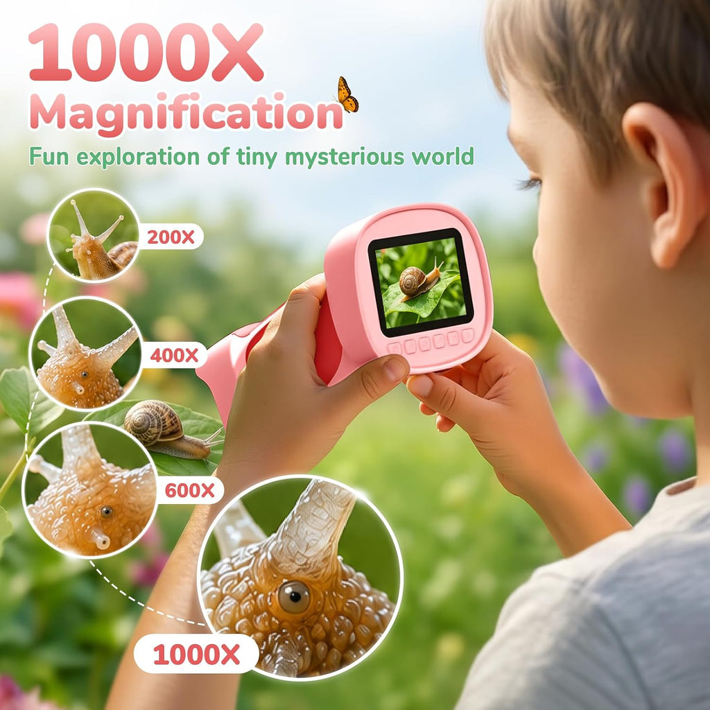 Microscopio digital de mano 1000X para niños con pantalla IPS de 2,4"
