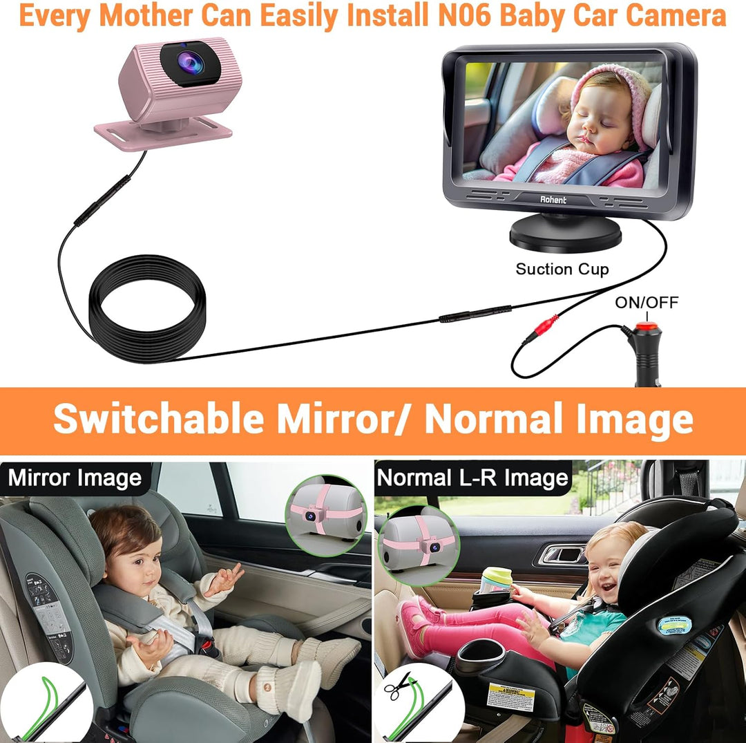 Rohent Monitor de coche para bebés y niñas, 1080P HD, ajustable en...