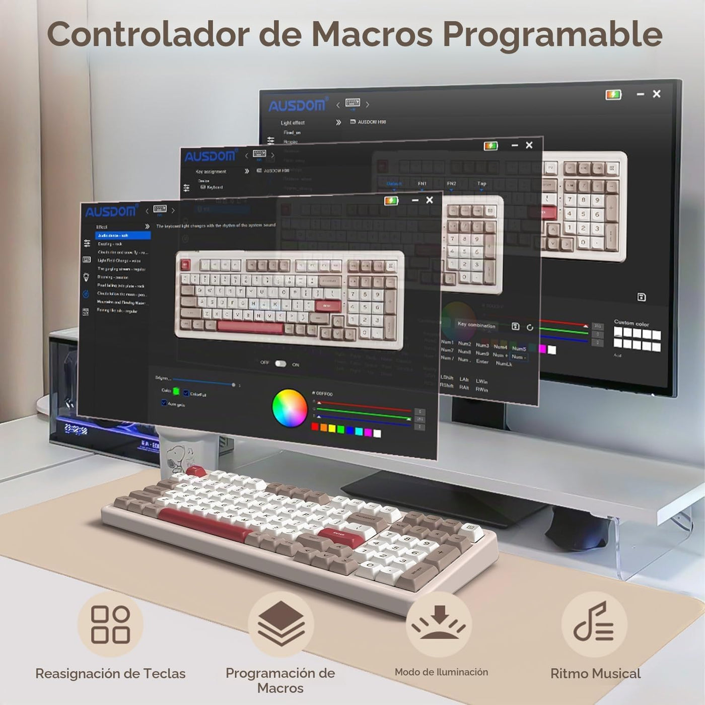 AUSDOM Teclado mecánico inalámbrico Bluetooth H98, BT5.3\/Type-C\/2...