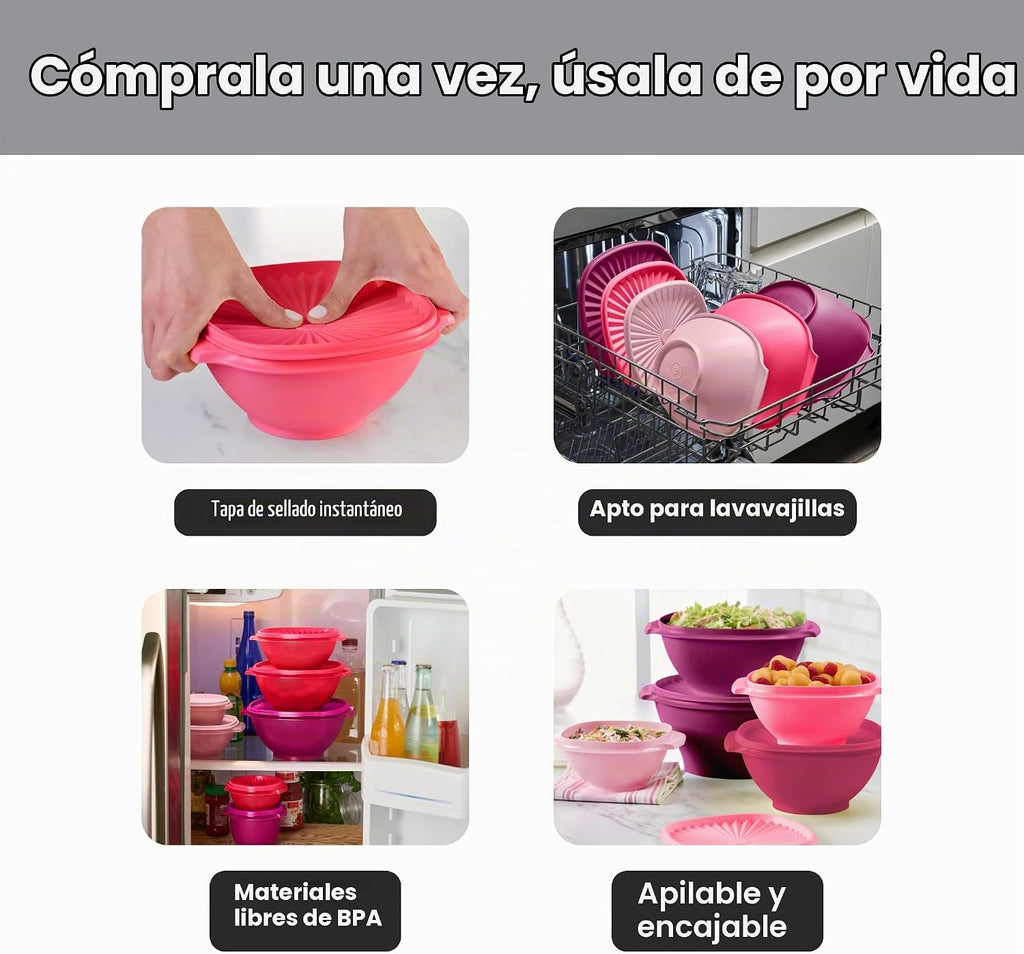 Tupperware Heritage Collection, nuevo juego de 10 piezas de recipientes para almacenamiento de alimentos en rosa vintage, apto para lavavajillas y sin BPA (5 tazones, 5 tapas)