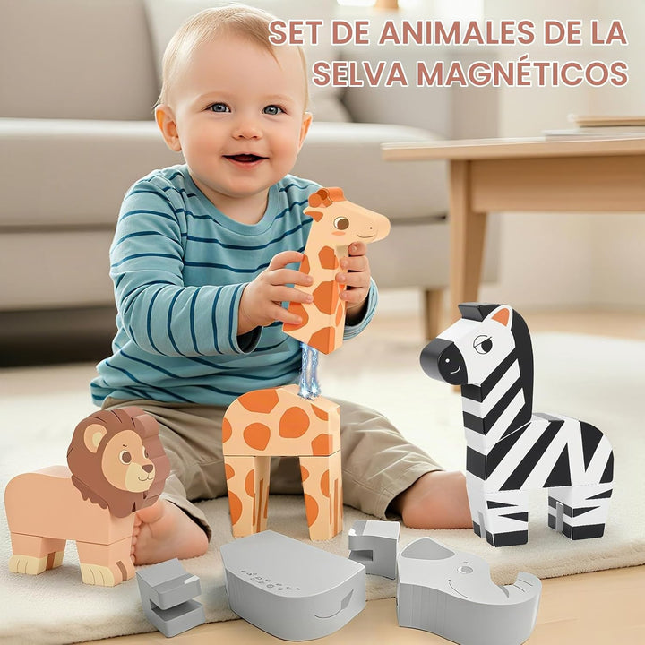 Joyreal Juego de juguetes magnéticos de animales de la selva, 16 pi...