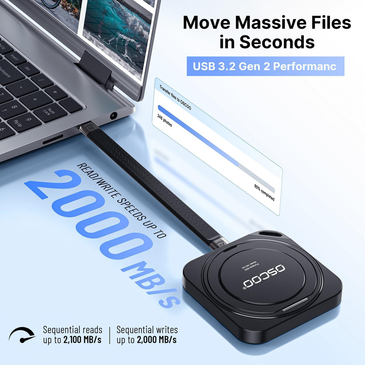 SSD externo magnético de 1 TB, disco duro portátil de hasta 2000 MB/s